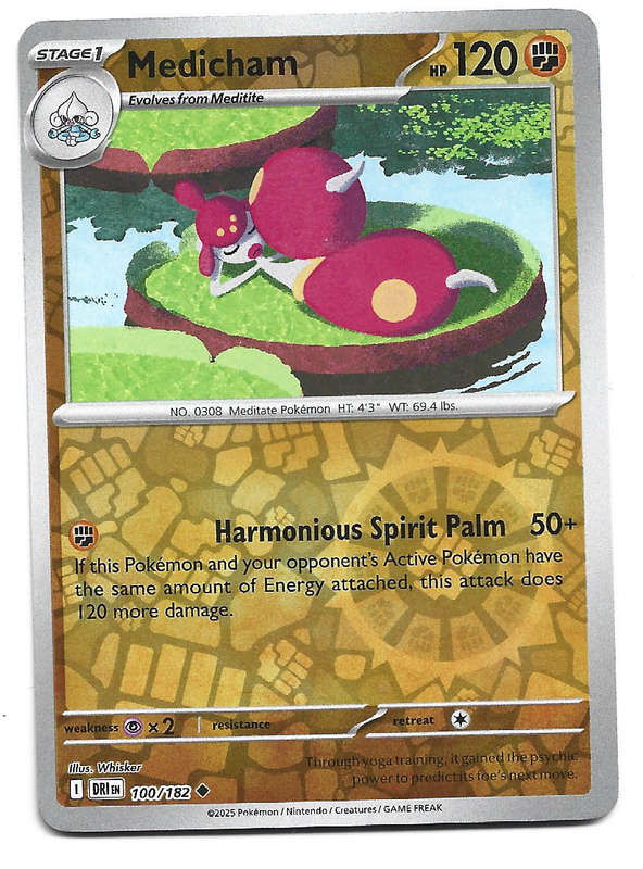 MEDICHAM - REVERSE HOLO  100/182  POKEMON TCG DESTINED RIVALS TRADING CARD