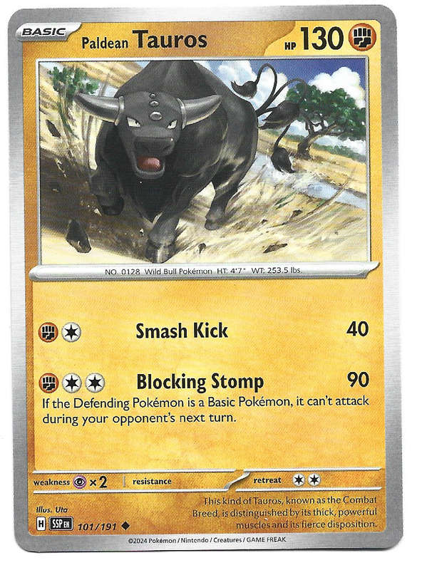 PALDEAN TAUROS  - POKEMON TCG SURGING SPARKS  COMMON  101/191 TRADING CARD