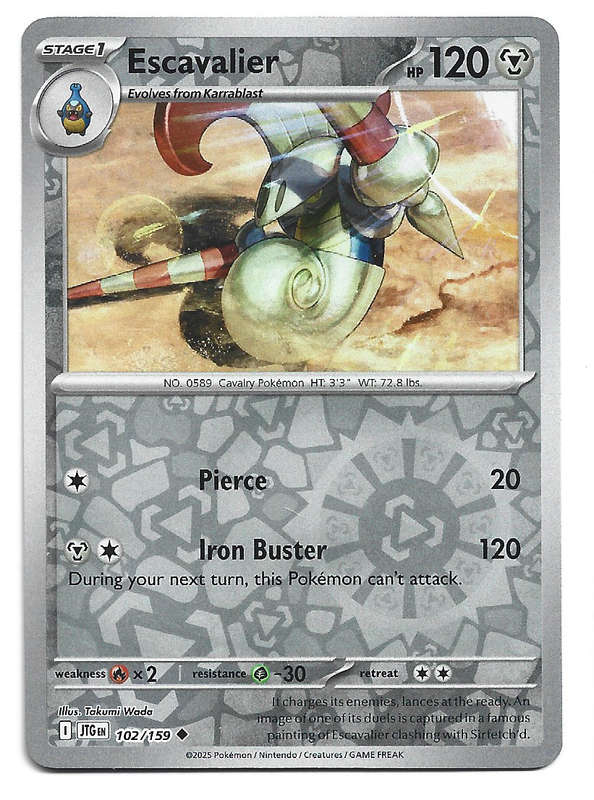 ESCAVALIER - REVERSE HOLO  102/159 POKEMON TCG JOURNEY TOGETHER TRADING CARD