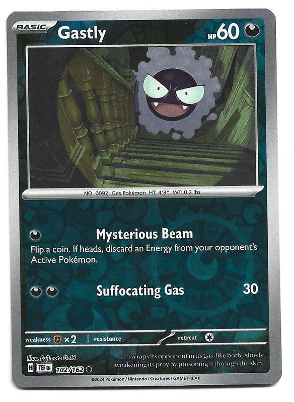GASTLY - REVERSE HOLO  POKEMON TEMPORAL FORCES  102/162 TRADING CARD