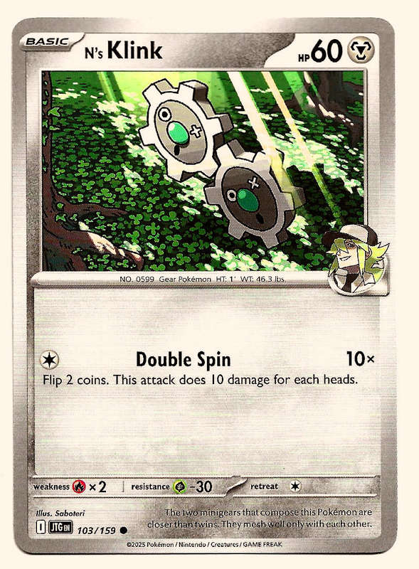 N's KLINK - REVERSE HOLO  103/159 POKEMON TCG JOURNEY TOGETHER TRADING CARD