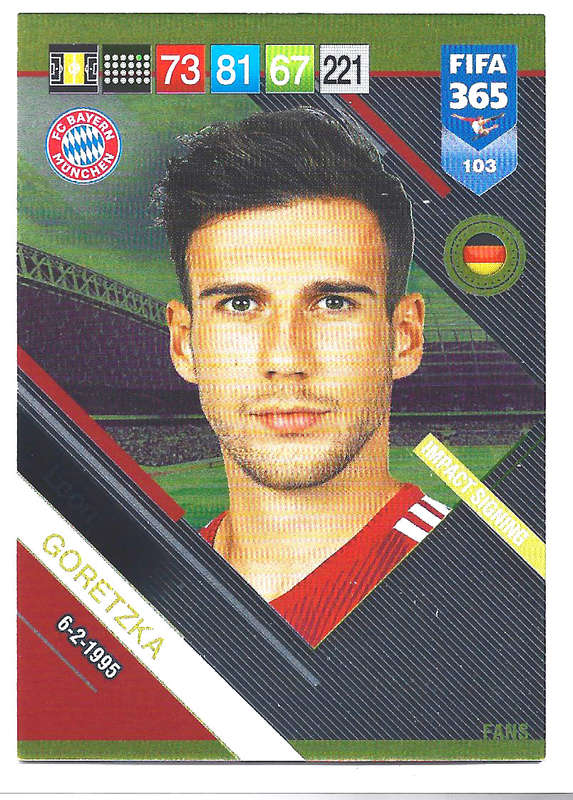LEON GORETZKA - PANINI FIFA 365 2019 COLLECTION - FOIL `FANS FAVOURITE` TRADING CARD 103