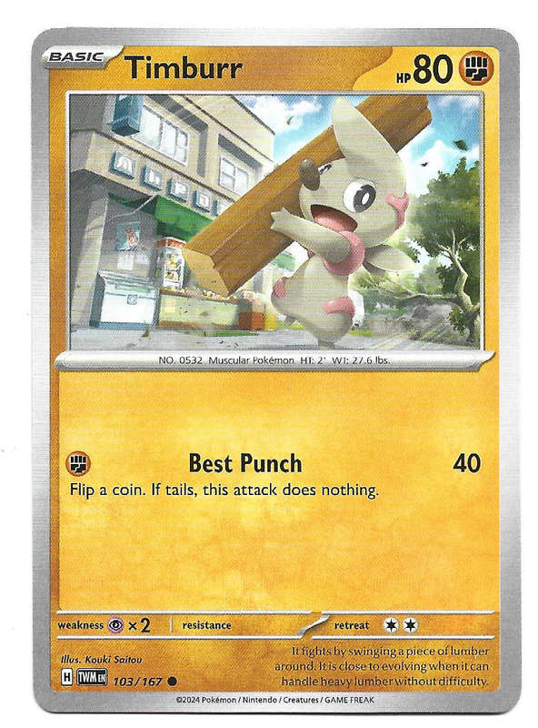 TIMBURR - COMMON  103/167  POKEMON TCG TWILIGHT MASQUERADE TRADING CARD