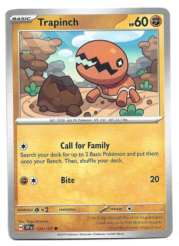 TRAPINCH  - COMMON  104/191 POKEMON TCG SURGING SPARKS TRADING CARD