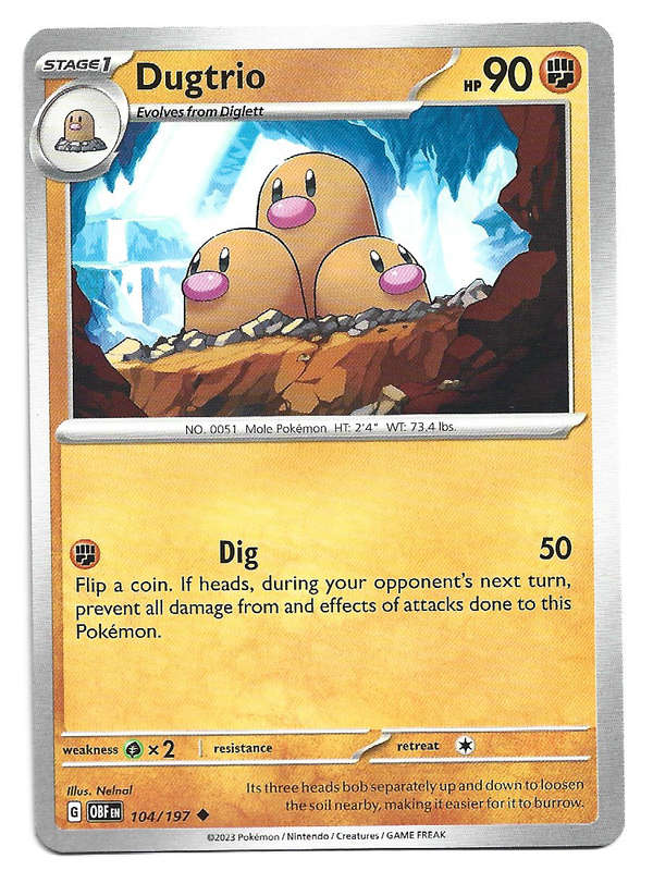 DUGTRIO - POKEMON TCG BSIDIAN FLAMES COMMON  104/197 TRADING CARD