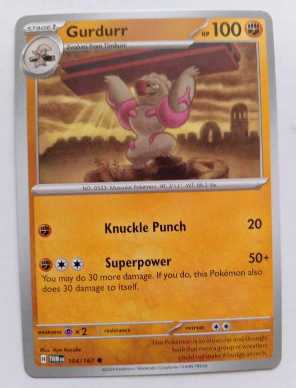 GURDURR - POKEMON NINTENDO TWILIGHT MASQUERADE  - COMMON TRADING CARD 104/167
