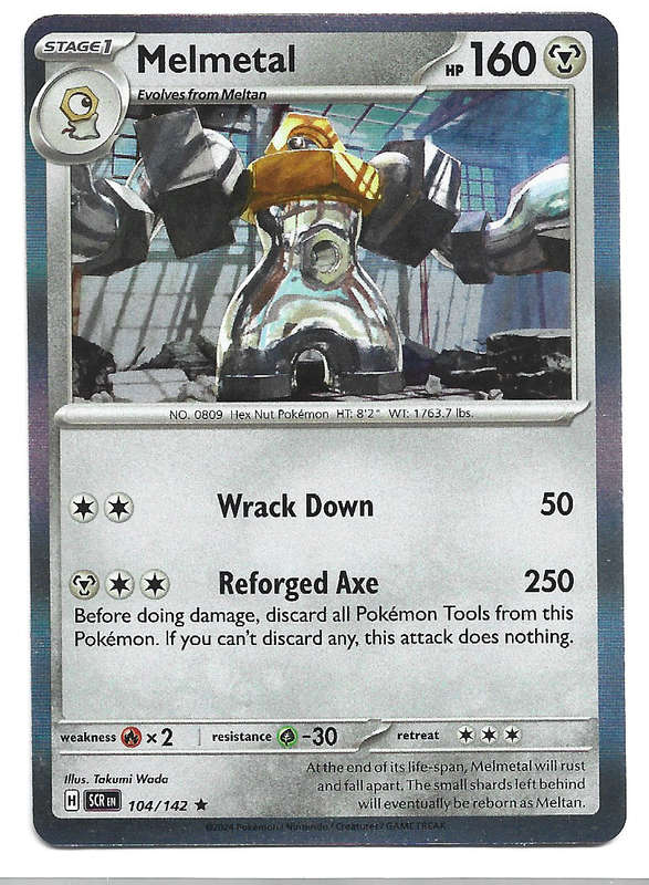 MELMETAL -  HOLO RARE  104/142 POKEMON TCG STELLAR CROWN TRADING CARD