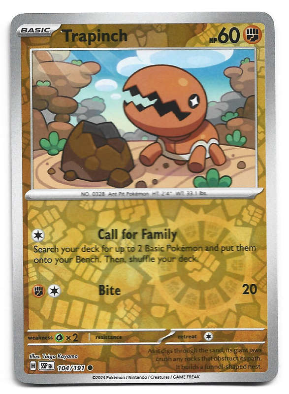 TRAPINCH -  REVERSE HOLO 104/191 POKEMON TCG SURGING SPARKS TRADING CARD