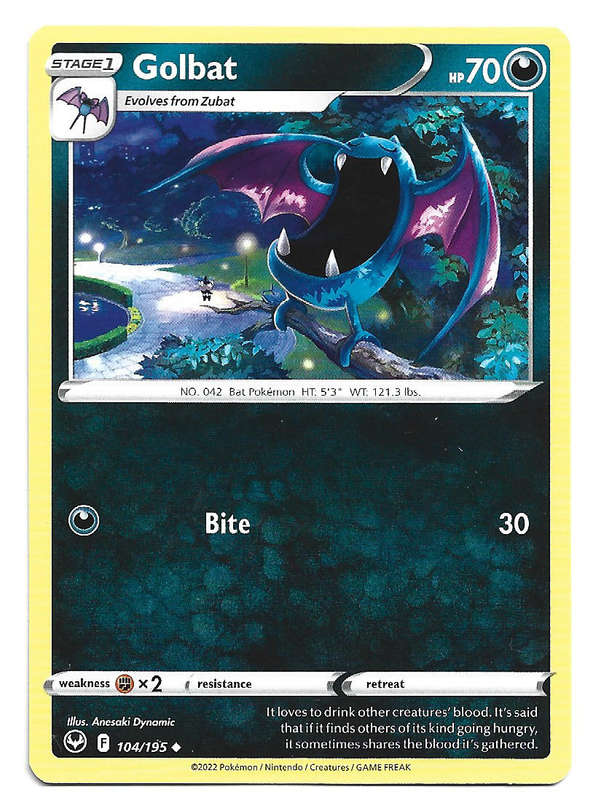 GOLBAT - COMMON  104/195 POKEMON TCG SILVER TEMPEST TRADING CARD