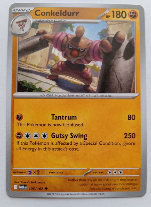 CONKELDURR - POKEMON NINTENDO TWILIGHT MASQUERADE 2024 - COMMON TRADING CARD 105/167