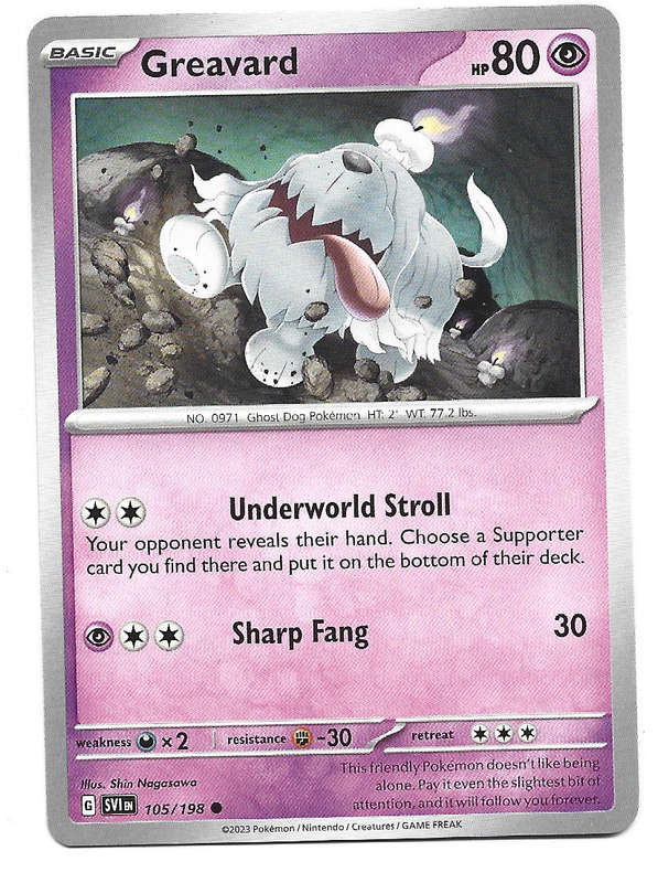 GREAVARD - COMMON  105/198  POKEMON TCG SCARLET & VIOLET TRADING CARD