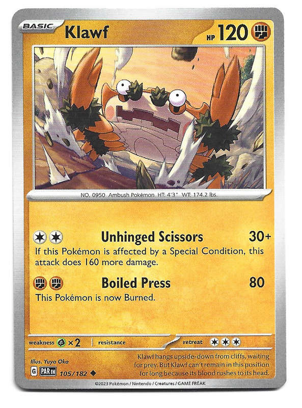 KLAWF  -   COMMON POKEMON PARADOX RIFT  105/182 TRADING CARD