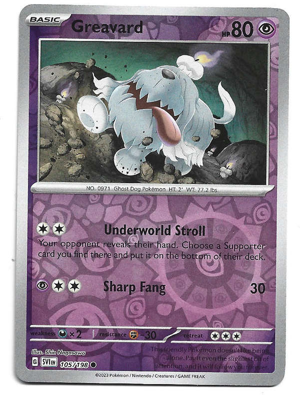 GREAVARD - REVERSE HOLO  105/198 POKEMON TCG SCARLET & VIOLET TRADING CARD
