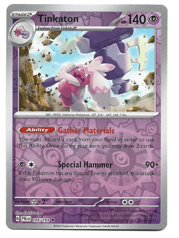 POKEMON CARD - TINKATON  105/193  Reverse Holo  Paldea Evolved Trading Card - Mint