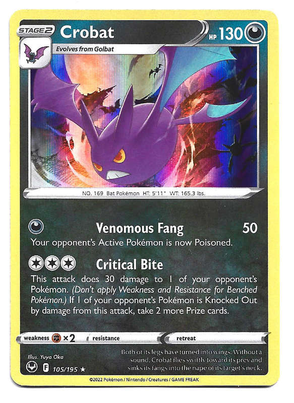 CROBAT - REVERSE HOLO  105/195  POKEMON TCG SILVER TEMPEST TRADING CARD