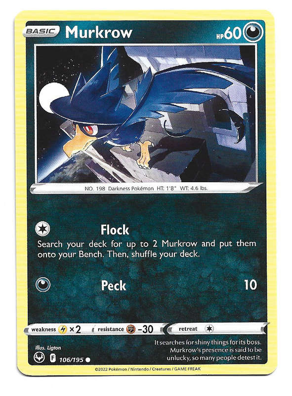 MURKROW - COMMON  111/195  POKEMON TCG SILVER TEMPEST TRADING CARD