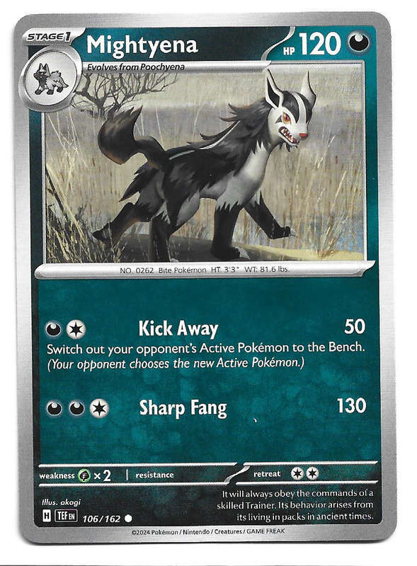 MIGHTYENA - COMMON  106/162 POKEMON TCG TEMPORAL FORCES TRADING CARD