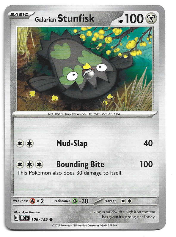 GALARIAN STUNFISK - COMMON  106/159 POKEMON TCG JOURNEY TOGETHER TRADING CARD