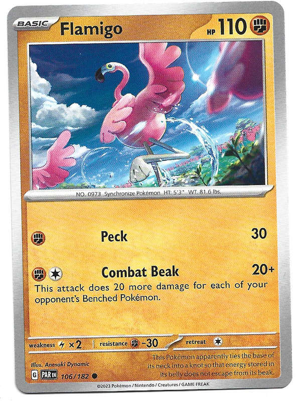 FLAMIGO  -   COMMON POKEMON PARADOX RIFT  106/182 TRADING CARD