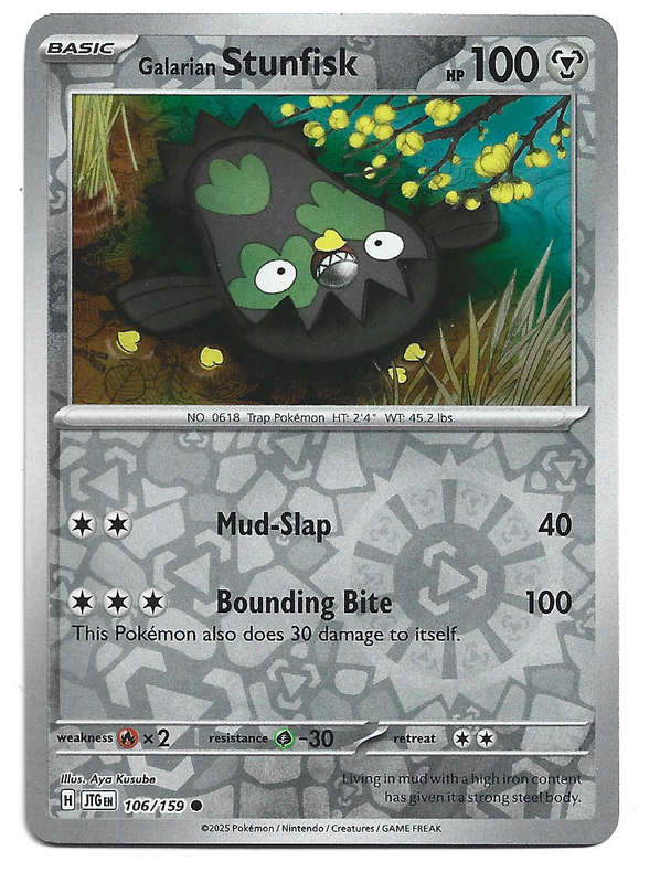 GALARIAN STUNFISK - REVERSE HOLO  106/159 POKEMON TCG JOURNEY TOGETHER TRADING CARD