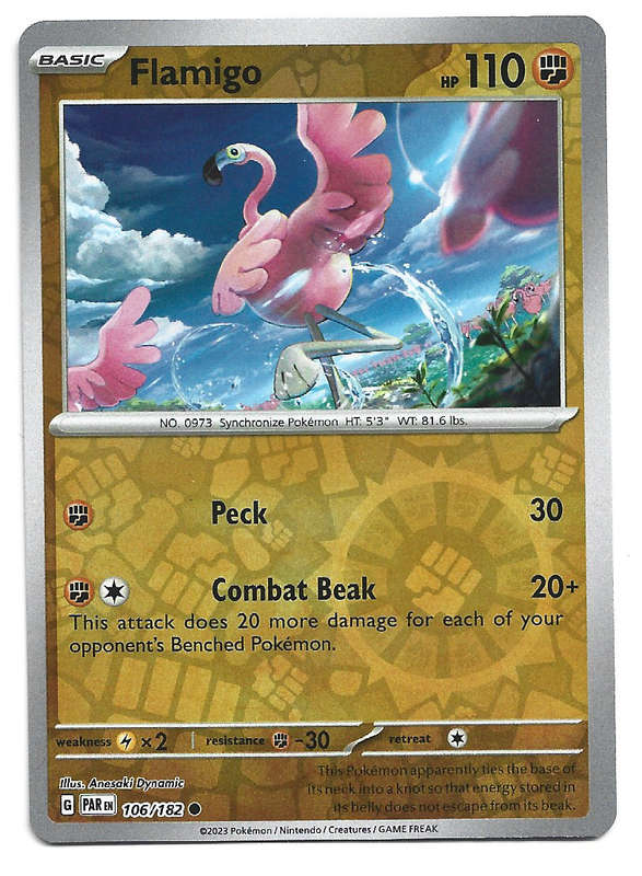 FLAMIGO  -   REVERSE HOLO POKEMON PARADOX RIFT   106/182 TRADING CARD