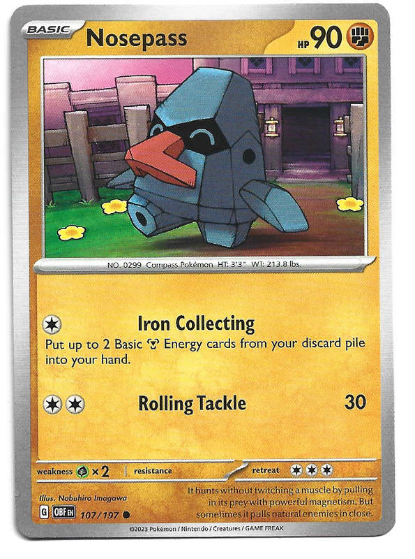 NOSEPASS -   POKEMON TCG OBSIDIAN FLAMES COMMON 107/197 TRADING CARD