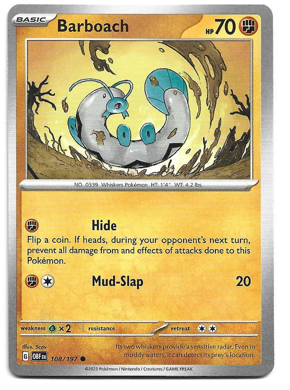 BARBOACH -   POKEMON TCG OBSIDIAN FLAMES COMMON 108/197 TRADING CARD