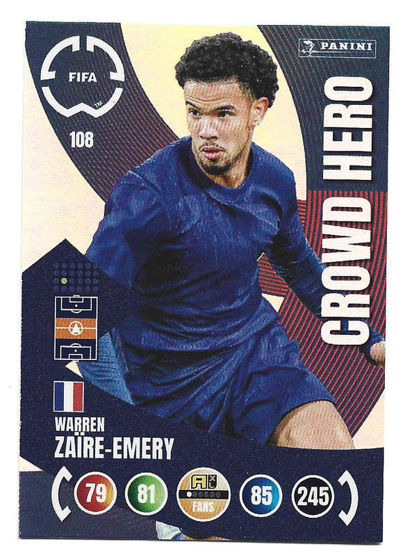 WARREN ZAIRE EMERY - PANINI CLUB WORLD CUP 2025 - FOIL CROWD HERO TRADING CARD 108