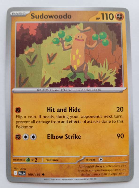 SUDOWOODO - POKEMON NINTENDO PALDEA EVOLVED 2023 - COMMON TRADING CARD 109/193