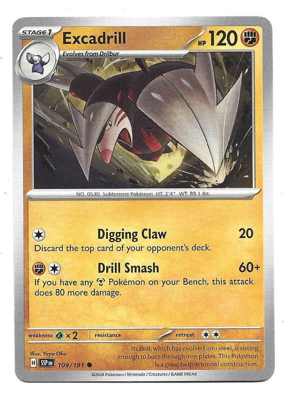 EXCADRILL  - COMMON  109/191 POKEMON TCG SURGING SPARKS TRADING CARD