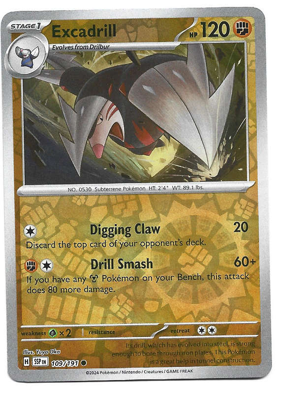 EXCADRILL  - POKEMON TCG SURGING SPARKS  REVERSE HOLO  109/191 TRADING CARD