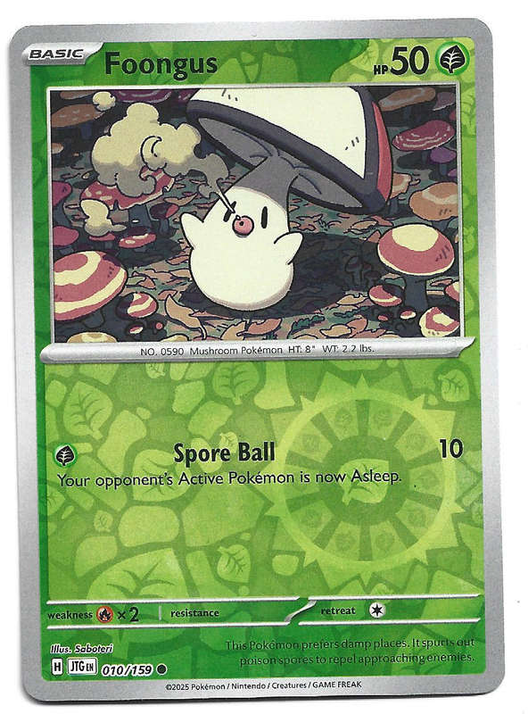 FOONGUS - REVERSE HOLO  10/159 POKEMON TCG JOURNEY TOGETHER TRADING CARD