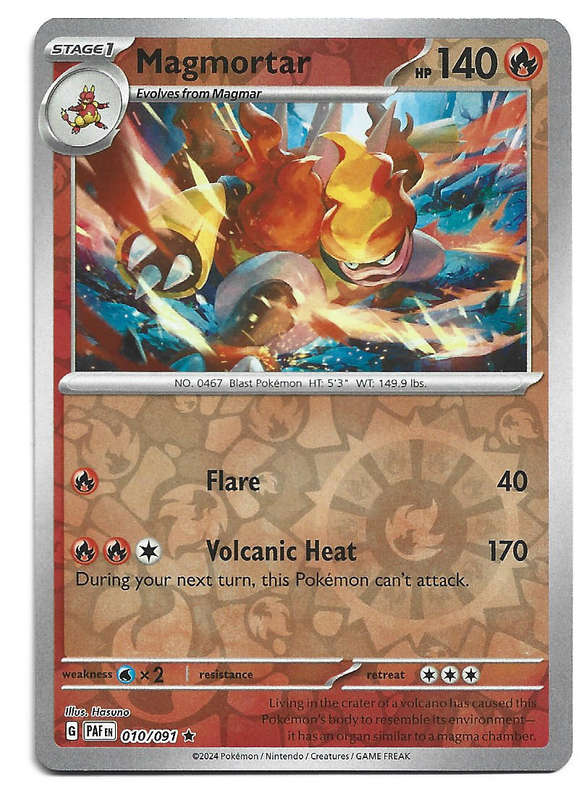 MAGMORTAR -  REVERSE HOLO  10/91 POKEMON TCG PALDEAN FATES  TRADING CARD