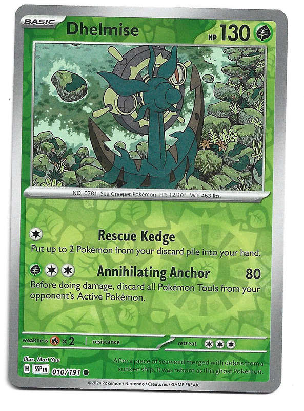 DHELMISE -  REVERSE HOLO  10/191 POKEMON TCG SURGING SPARKS TRADING CARD