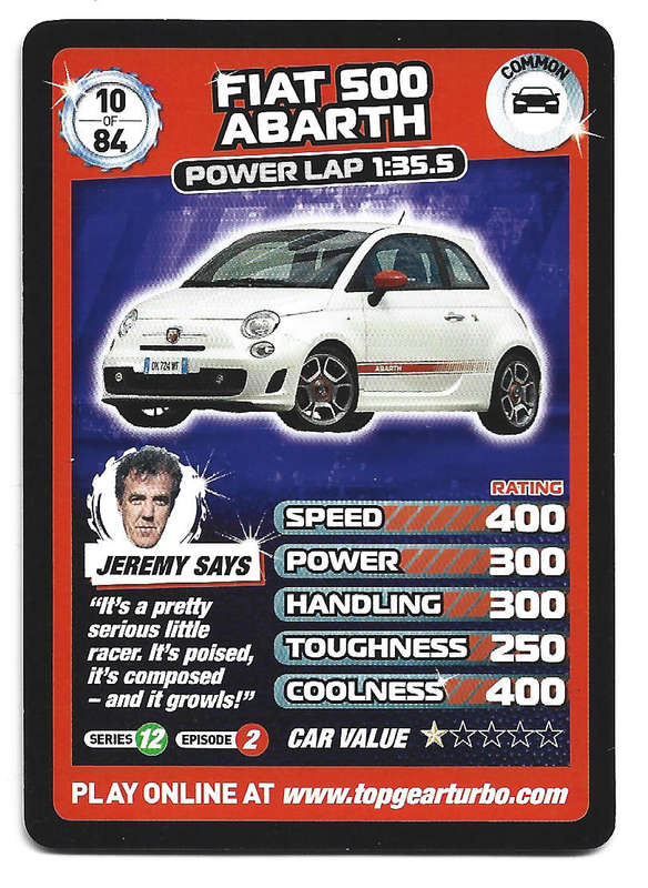 FIAT 500 ABARTH - `BBC` TOP GEAR TURBO CHALLENGE PROTOTYPE SET - COMMON TRADING CARD 10/84
