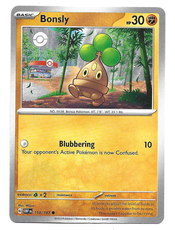 BONSLY -  COMMON  110/197  POKEMON TCG OBSIDIAN FLAMES TRADING CARD