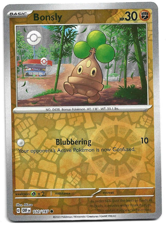 BONSLY -  REVERSE HOLO  110/197  POKEMON TCG OBSIDIAN FLAMES TRADING CARD