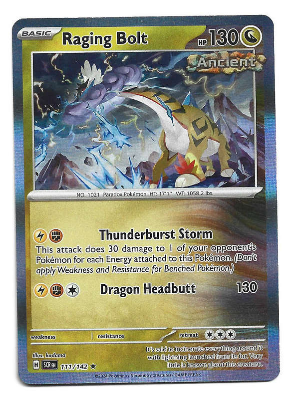 RAGING BOLT -  HOLO RARE  111/142 POKEMON TCG STELLAR CROWN TRADING CARD