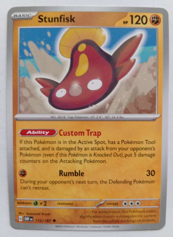 POKEMON CARD - STUNFISK  112/197 COMMON OBSIDIAN FLAMES 2023 - MINT