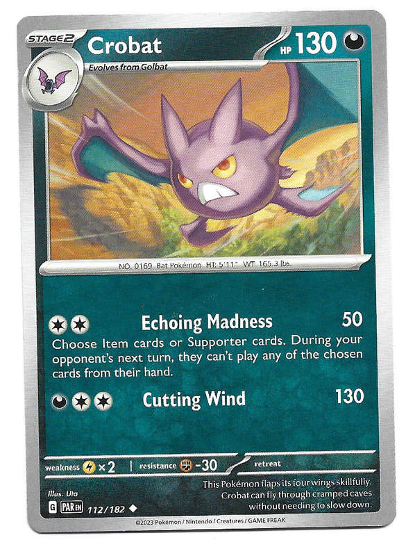 CROBAT  -  POKEMON PARADOX RIFT COMMON  112/182 TRADING CARD