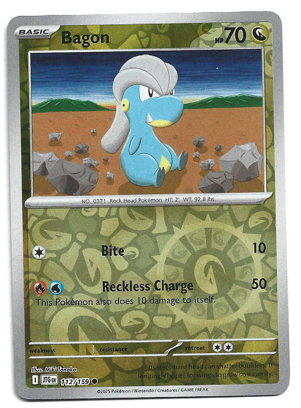 BAGON - REVERSE HOLO  112/159 POKEMON TCG JOURNEY TOGETHER TRADING CARD