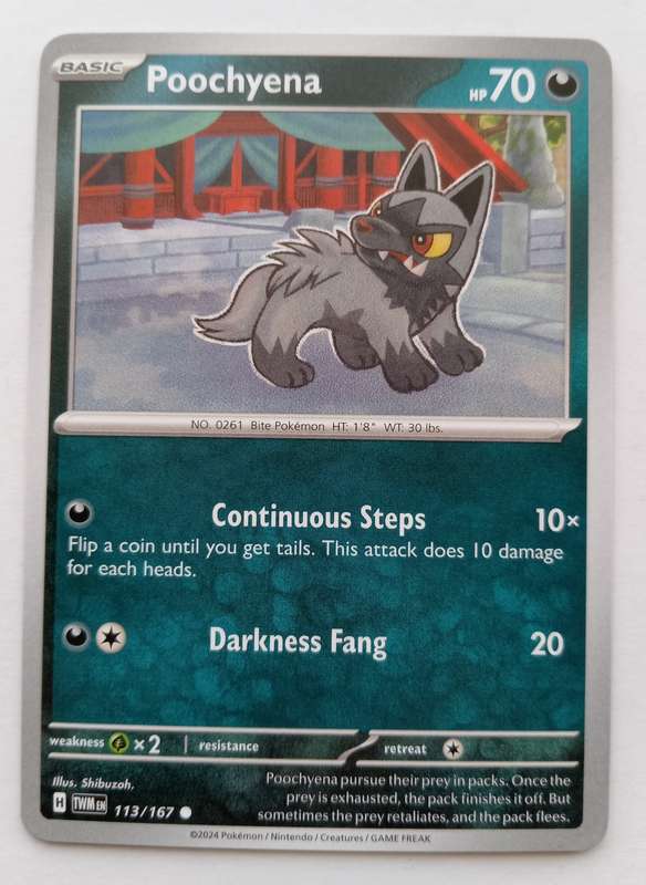 POOCHYENA - POKEMON NINTENDO TWILIGHT MASQUERADE 2024 - COMMON TRADING CARD 113/167