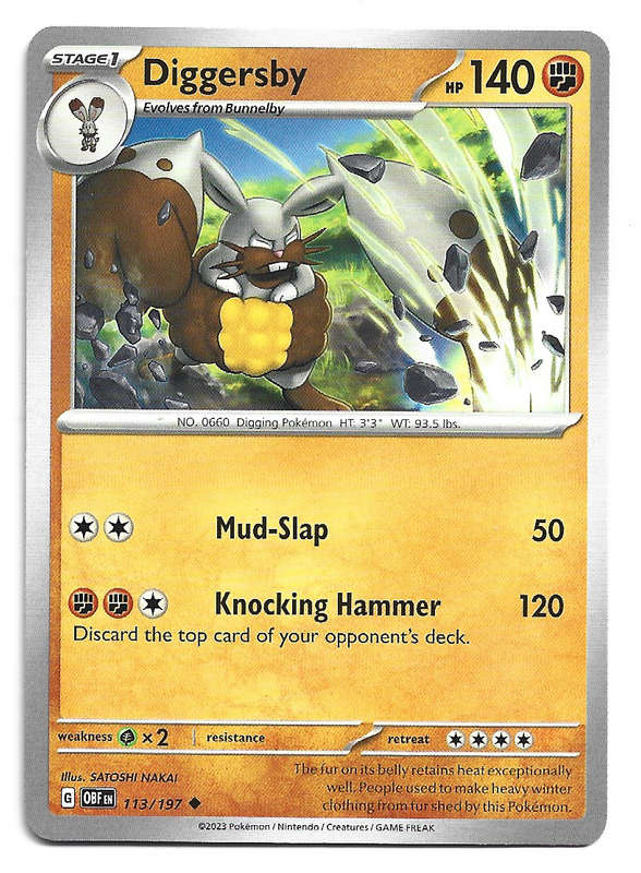 POKEMON CARD - DIGGERSBY  113/197 COMMON OBSIDIAN FLAMES 2023 - MINT