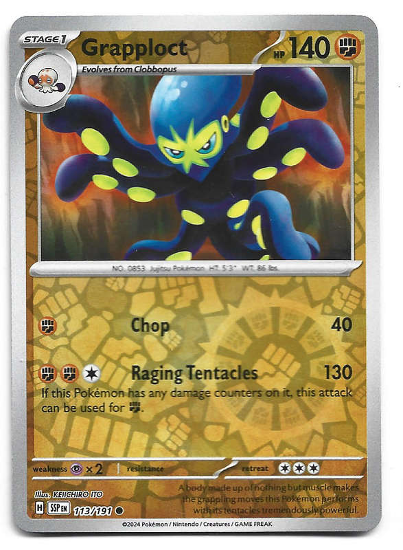 GRAPPLOCT -  REVERSE HOLO 113/191 POKEMON TCG SURGING SPARKS TRADING CARD