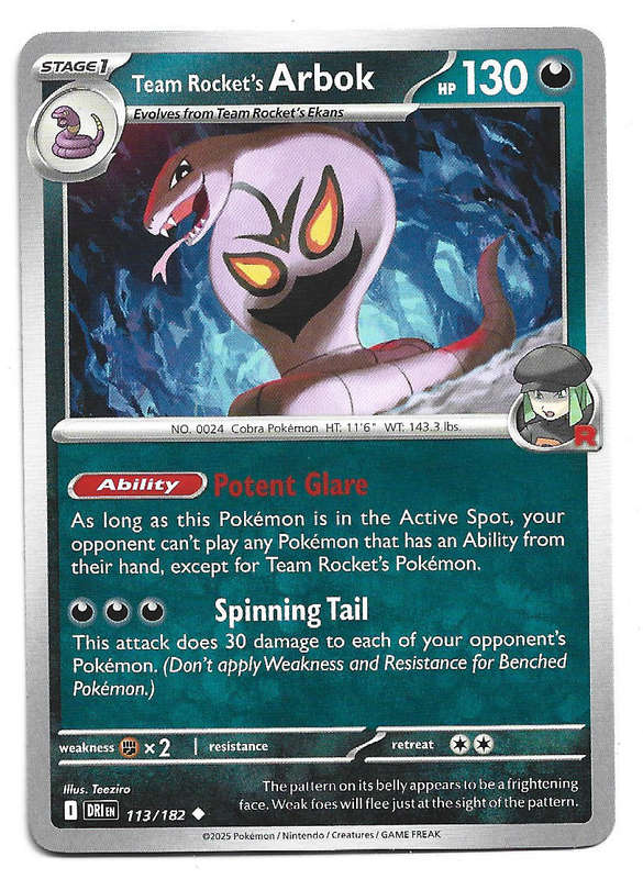 TEAM ROCKET's ARBOK - UNCOMMON  113/182  POKEMON TCG DESTINED RIVALS TRADING CARD