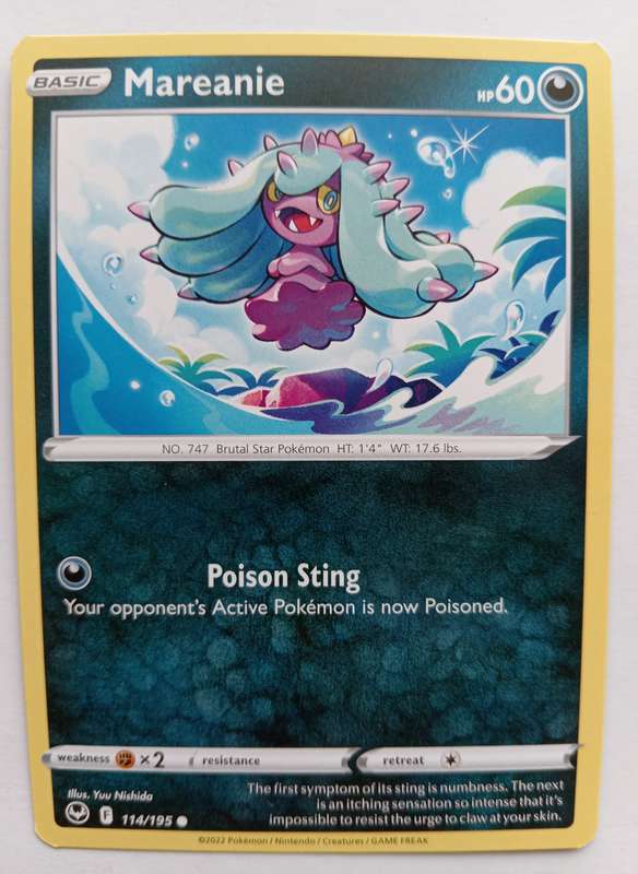 POKEMON CARD -  MAREANIE  114/195 SILVER TEMPEST COMMON CARD - MINT
