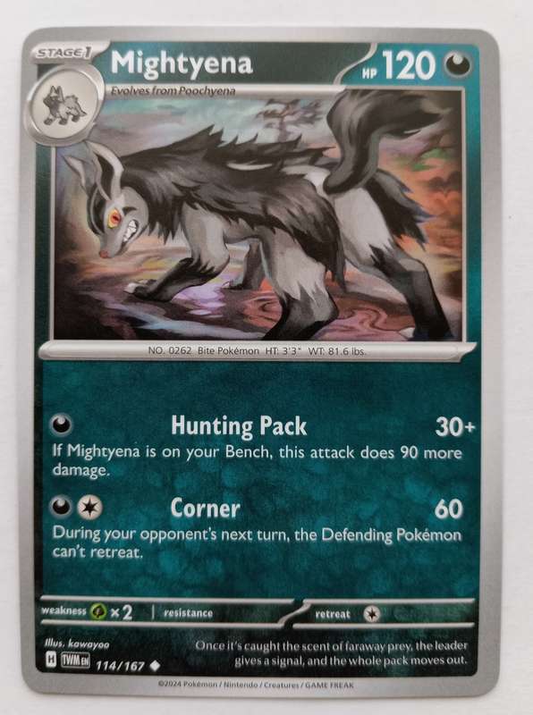 MIGHTYYENA - POKEMON NINTENDO TWILIGHT MASQUERADE 2024 - COMMON TRADING CARD 114/167