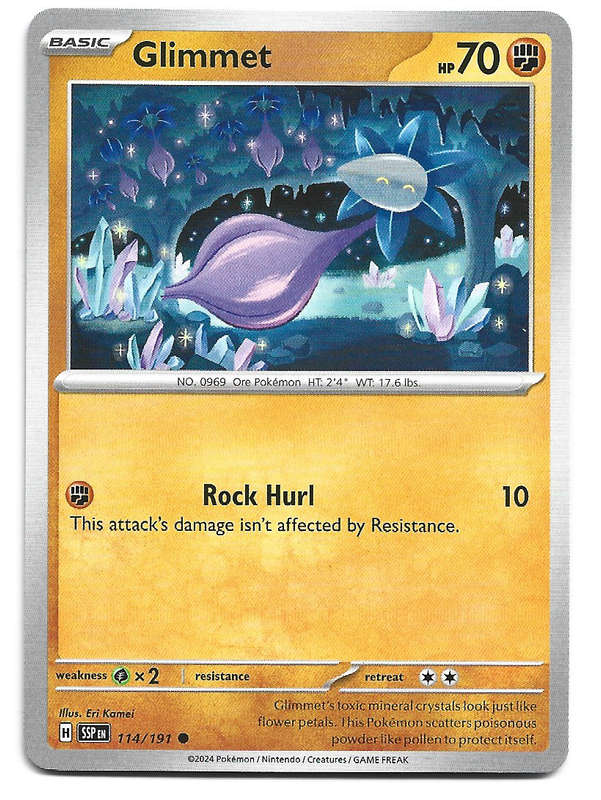 GLIMMET  - POKEMON TCG SURGING SPARKS  COMMON   114/191 TRADING CARD