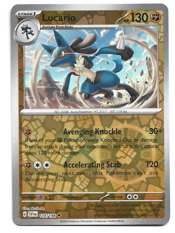 LUCARIO - REVERSE HOLO  114/198 POKEMON TCG SCARLET & VIOLET TRADING CARD