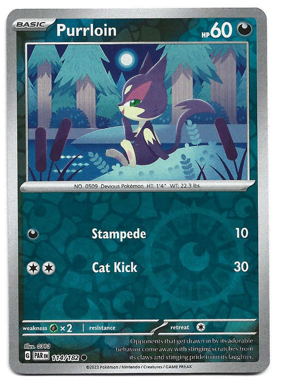 PURRLOIN - REVERSE HOLO  114/182 POKEMON TCG PARADOX RIFT TRADING CARD